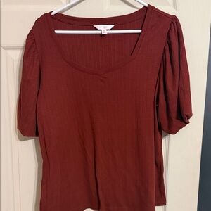 LC Lauren Conrad Women's Short Sleeve Top - Deep Rust
